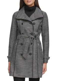 GUESS Belted Trench Coat in Black White at Nordstrom Rack