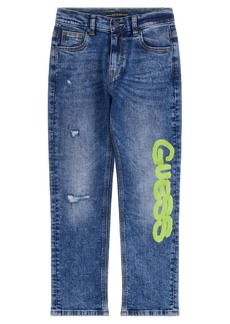 Guess Big Boys Crackle Print Logo Stretch Denim Oversized Jeans - Blue