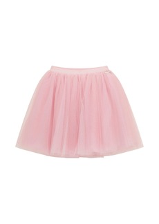 Guess Big Girls Elastic Waist Glitter Mesh Skirt with Guess Metal Logo Placket - Pink