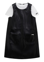 Guess Big Girls Short Rib T-shirt and Soft Faux Leather Jumper Dress Set, 2 Piece - Black