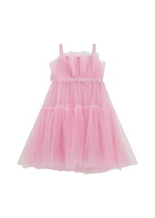 Guess Big Girls Sleeveless Mesh Dress with Iridescent Elastic Trim and Metal Logo Placket - Pink