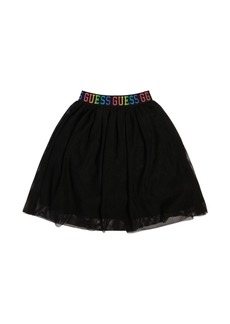 Guess Big Girls Stretch Net Midi Skirt with Iridescent Logo Taping - Black