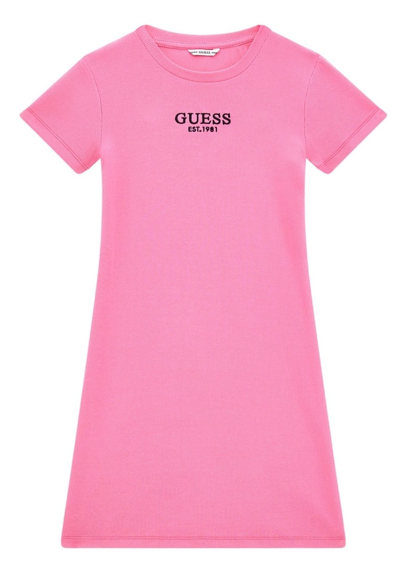 Guess Big Girls Stretch Rib Short Sleeve Dress - Med Pink