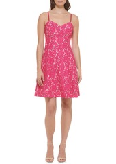 GUESS Bonded Lace Fit & Flare Dress in Hot Pink/Nude at Nordstrom Rack