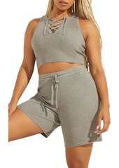GUESS Crop Lace-Up Tank in Light Heather Grey at Nordstrom