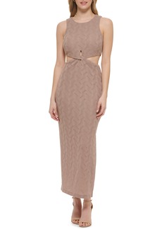 GUESS Cutout Textured Knit Maxi Dress in Taupe at Nordstrom Rack