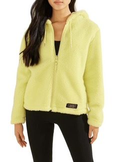 GUESS Eleanor Hooded Fleece Jacket in Lavish Lime at Nordstrom