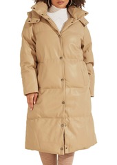 GUESS Emilie Long Hooded Puffer Jacket in Beige at Nordstrom