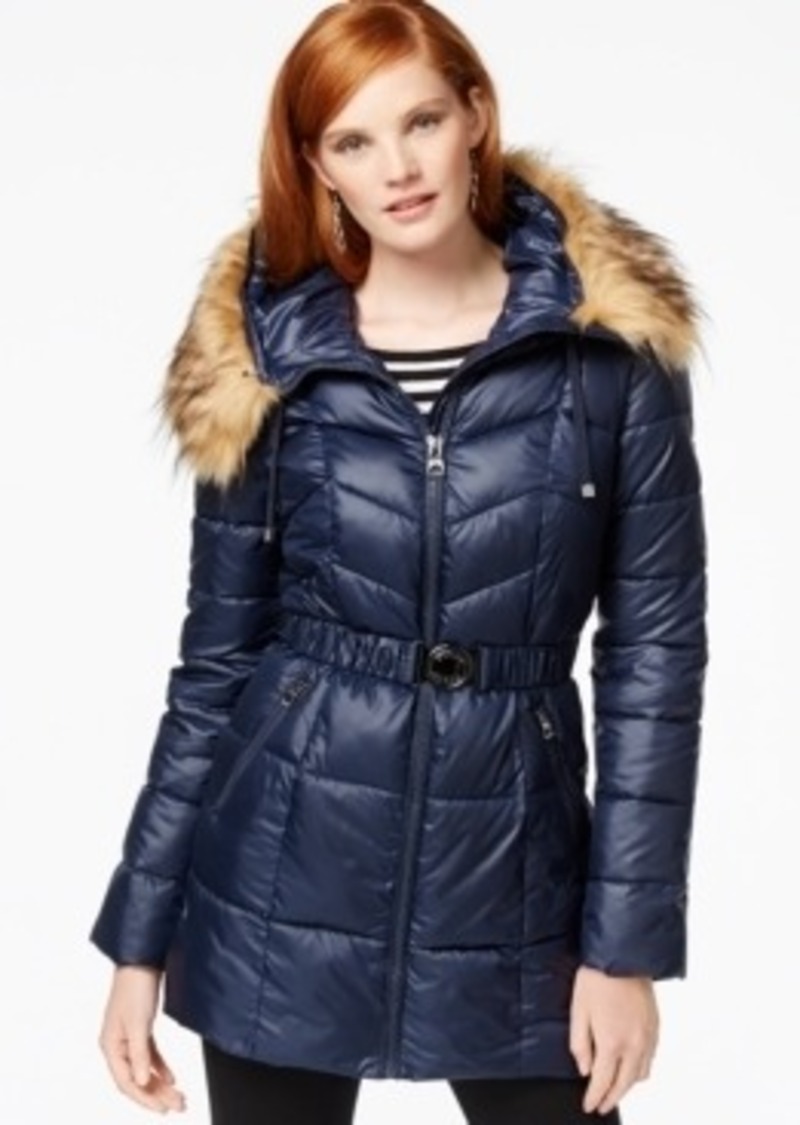 GUESS Guess Faux-Fur-Trim Belted Puffer Coat | Outerwear