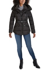 Guess Faux-Fur Trim Hooded Belted Puffer Coat