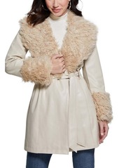 GUESS Faux Leather & Faux Fur Coat