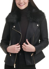 Guess Faux-Leather Faux-Fur-Trim Moto Jacket