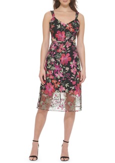 GUESS Floral Embroidered A-Line Cocktail Dress in Black Multi at Nordstrom Rack