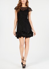 Guess Floral-Lace Ruffled-Hem Sheath - Black