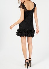 Guess Floral-Lace Ruffled-Hem Sheath - Black