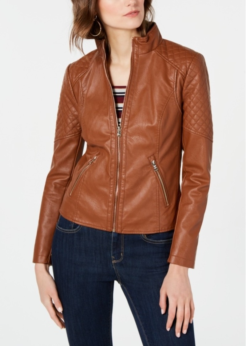 macys guess leather jacket womens