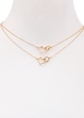 "Guess Gold-Tone 2-Pc. Set Pave Interlocking Heart & Circle Pendant Necklaces, 16"" + 2"" extender - PINK"