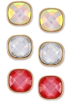 Guess Gold-Tone 3-Pc. Set Faceted Crystal Stud Earrings - Gold
