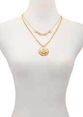 "Guess Gold-Tone Crystal & Flower Layered Pendant Necklace, 18"" + 2"" extender - Gold"