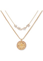 "Guess Gold-Tone Crystal & Flower Layered Pendant Necklace, 18"" + 2"" extender - Gold"