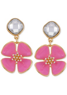 Guess Gold-Tone Crystal & Pink Flower Drop Earrings - Gold