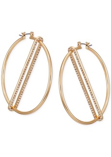 "Guess Gold-Tone Crystal Diagonal Bar Large Hoop Earrings, 2.25"" - Gold"