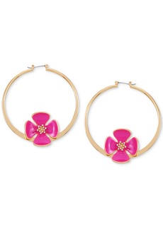 "Guess Gold-Tone Large Pave Color Flower Hoop Earrings, 2.37"" - Gold"