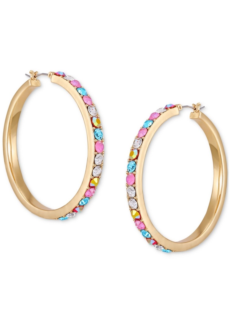 "Guess Gold-Tone Medium Multicolor Pave Hoop Earrings, 2"" - Gold"