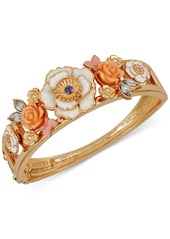 Guess Gold-Tone Mixed Color Stone Flower Bangle Bracelet - Gold