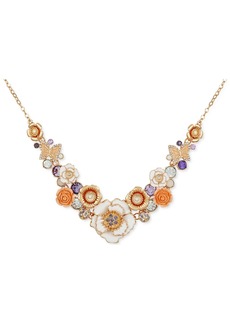 "Guess Gold-Tone Mixed Color Stone Flower Statement Necklace, 16"" + 2"" extender - Gold"