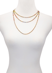 "Guess Gold-Tone Multicolor Rhinestone Three-Row Tennis Necklace, 24"" + 2"" extender - Rain Bow"