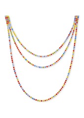 "Guess Gold-Tone Multicolor Rhinestone Three-Row Tennis Necklace, 24"" + 2"" extender - Multi"