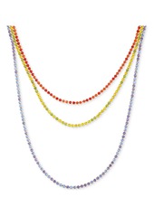 "Guess Gold-Tone Multicolor Rhinestone Three-Row Tennis Necklace, 24"" + 2"" extender - Rain Bow"