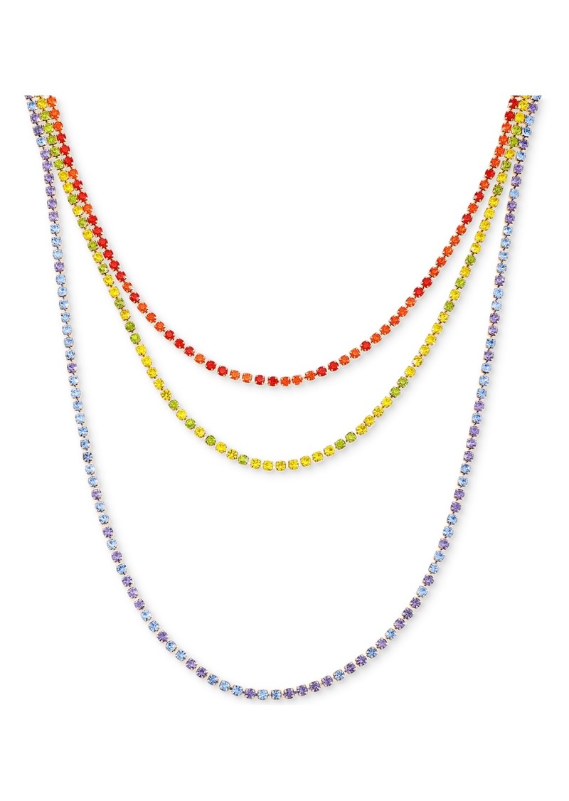 "Guess Gold-Tone Multicolor Rhinestone Three-Row Tennis Necklace, 24"" + 2"" extender - Rain Bow"