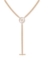 "Guess Gold-Tone Pave G Logo Lariat Necklace, 20"" + 2"" extender - Gold"