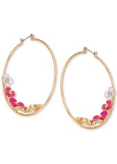 "Guess Gold-Tone Pink Flower Large Hoop Earrings, 2.25"" - Gold"