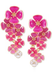 Guess Gold-Tone Pink Flower Linear Clip On Earrings - Gold