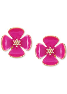 Guess Gold-Tone Pink Flower Stud Clip On Earrings - Gold