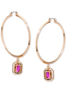 "Guess Gold-Tone Rainbow Stone Drop Large Hoop Earrings, 2.06"" - Gold"