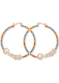 "Guess Gold-Tone Rainbow Stone Logo Large Hoop Earrings, 2.25"" - Gold"
