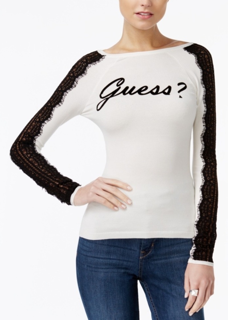 GUESS Womens Long Sleeve Angeleica Destroy Sweater 