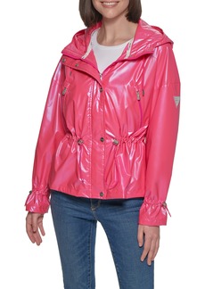 GUESS Hooded Holographic Anorak Rain Coat in Bubble Gum at Nordstrom Rack