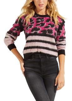 GUESS Ida Sweater in Black And Pink Animalier at Nordstrom