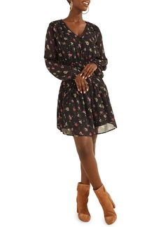GUESS Laureen Long Sleeve Floral Print Dress in Whimsy Floral Print Black at Nordstrom