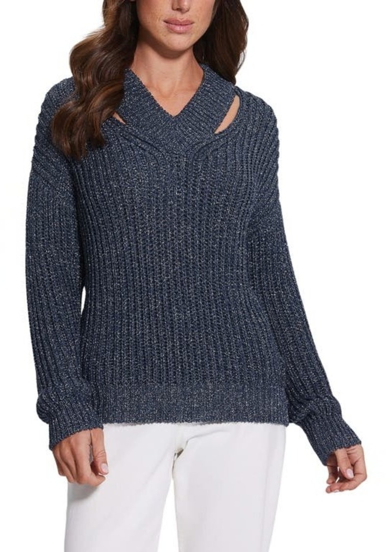 GUESS Lise Sparkle Cutout V-Neck Sweater