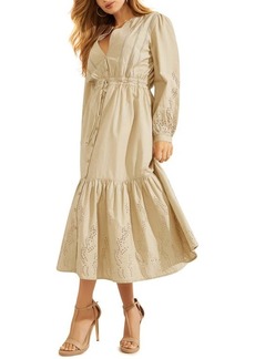 GUESS Long Sleeve Natia Maxi Dress in Beige Blanco Multi at Nordstrom