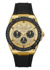 Guess Men's Black and Gold-Tone with Crystal Accents and Silicone Strap Watch 45mm