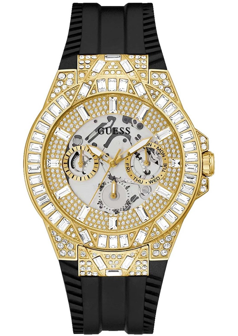 Guess Men's Black Gold Tone Multi-function Champagne Dial Watch