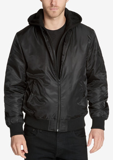 Guess Men's Bomber Jacket with Removable Hooded Inset - Black