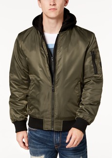 Guess Men's Bomber Jacket with Removable Hooded Inset - Olive